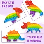 Dinosaur Pop Fidget Toys Set, Silicone Rainbow Dinosaur Popper Fidget Set for Children, Sensory Squeeze Toys Stress Reliever Tool for Kids Adult ADHD T-Rex 4 Pack