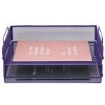 EASEPRES 2 Pack Stackable Desk Paper Tray, Metal Mesh Desktop Document Letter File Organizer for Office Home School, 13.5'' L x 9.75'' W x 5.5'' H, Purple
