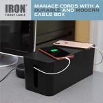 Iron Forge Cable Large Cable Management Box, 16 x 6 x 5 in, Black Cord Organizer and Hider for Wires, Power Strips & Surge Protectors - Includes Cord Sleeve, Hook and Loop Keepers, Zip Ties & Clips