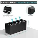 Bivvclaz Pencil Pen Holder for Desk, Wooden Office Desk Organizers and Accessories with 4 Slots for Countertop, Makeup Brush Holder Organizer for Bathroom Vanity, Silverware Caddy for Party, Black
