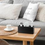 Bivvclaz Pencil Pen Holder for Desk, Wooden Office Desk Organizers and Accessories with 4 Slots for Countertop, Makeup Brush Holder Organizer for Bathroom Vanity, Silverware Caddy for Party, Black