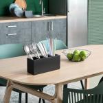 Bivvclaz Pencil Pen Holder for Desk, Wooden Office Desk Organizers and Accessories with 4 Slots for Countertop, Makeup Brush Holder Organizer for Bathroom Vanity, Silverware Caddy for Party, Black