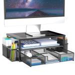 2-Tier Monitor Stand with Drawer and Pencil Holders