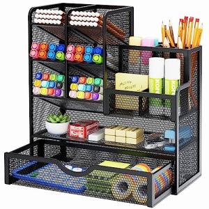 Marbrasse Mesh Pen Holder with Drawer, Black