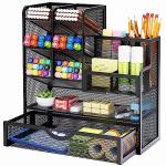Marbrasse Mesh Pen Holder with Drawer, Black