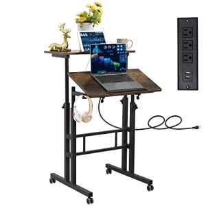 Hadulcet Mobile Rolling Standing Desk with Charging Station