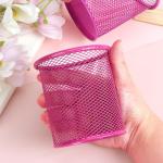 Pink Wire Mesh Pen Holder Cup for Desk