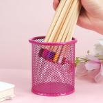 Pink Wire Mesh Pen Holder Cup for Desk