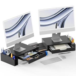 Dual Monitor Stand Riser with Drawer Storage