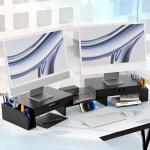 Dual Monitor Stand Riser with Drawer Storage