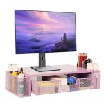 Pink Computer Monitor Stand with Drawer and Organizers