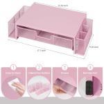 Pink Computer Monitor Stand with Drawer and Organizers