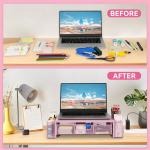 Pink Computer Monitor Stand with Drawer and Organizers