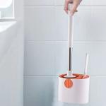 Flexible Toilet Brush and Holder Set in Orange