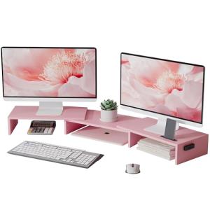 Dual Monitor Stand with Smartphone Holder, Pink