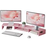 Dual Monitor Stand with Smartphone Holder, Pink