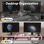 Dual Monitor Stand with Smartphone Holder, Pink