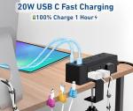 Clamp Power Strip with USB-C Fast Charging, 9 Outlets