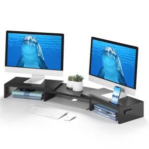 Dual Monitor Stand with Phone Holder & Storage