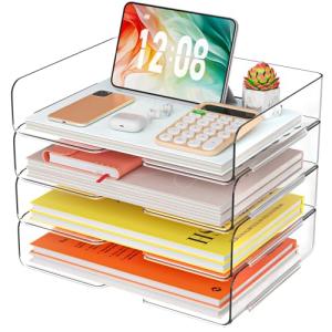Acrylic Stackable Paper Organizer with 4 Trays