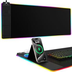 RGB Wireless Charging Mouse Pad with Phone Holder