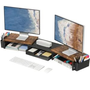 Wood Desk Organizer with Dual Monitor Stand