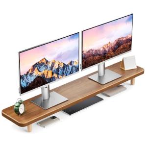 Extra Long Wooden Dual Monitor Stand with Storage