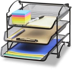 3-Tier Stackable Desktop Document Organizer, Black