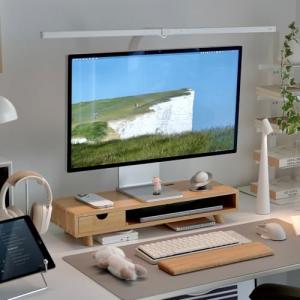 Bamboo Monitor Stand with Drawer and Organizer