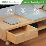 Bamboo Monitor Stand with Drawer and Organizer