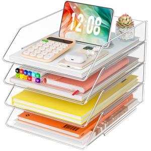Clear Acrylic 4-Tier Paper Organizer for Desk