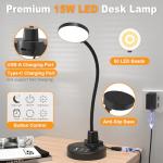 Dimmable 15W LED Desk Lamp with USB Charging