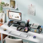 Dual Monitor Stand with Drawer and Pen Holders