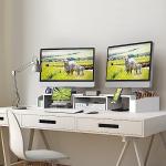 White Dual Monitor Stand with Storage Drawer