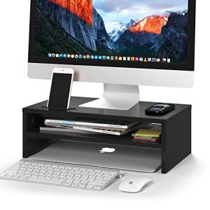 BONTEC 2-Tier Wooden Monitor Stand with Organizer