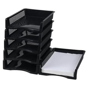 6 Pack Stackable Letter Trays - Black File Organizer