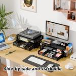 Black Desk Organizer with Monitor Stand and Drawer
