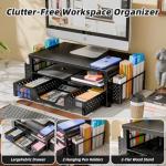 Black Desk Organizer with Monitor Stand and Drawer