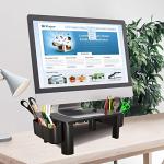 Pholiten Monitor Stand with Storage Drawer, Black