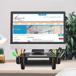 Pholiten Monitor Stand with Storage Drawer, Black