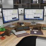 Dual Monitor Stand Riser with Drawer and Shelves