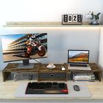 Dual Monitor Stand Riser with Drawer and Shelves