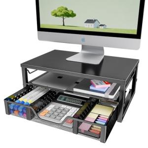 Stylish Black Desk Organizer with Monitor Stand
