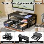 Stylish Black Desk Organizer with Monitor Stand