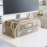 Gold Monitor Stand with Drawer Storage Organizer