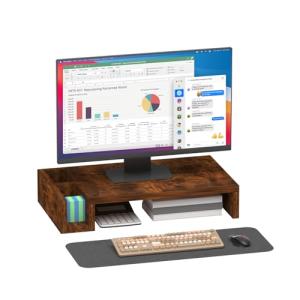 Wooden Monitor Stand with Storage Pen Holders