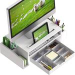 White Desk Monitor Stand with Adjustable Organizer Tray