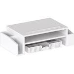 White Desk Monitor Stand with Adjustable Organizer Tray