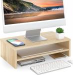 FITUEYES 2-Tier Wood Monitor Stand for Desk