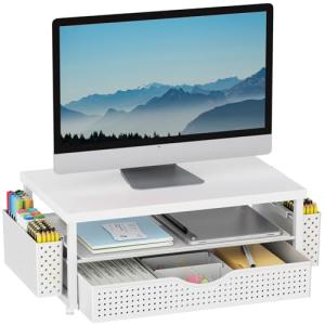 Matte White 2-Tier Wood Monitor Stand